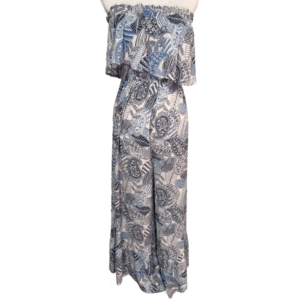 Chic Blue and White Strapless Jumpsuit